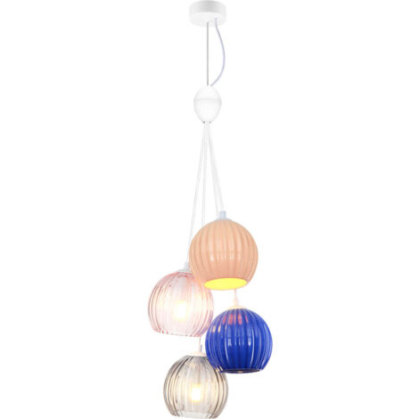 Suspension Art déco blanc mat verre multicolore 4xE14