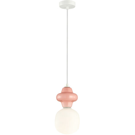 Suspension Art déco céramique rose mat Ø15 E14 Italux