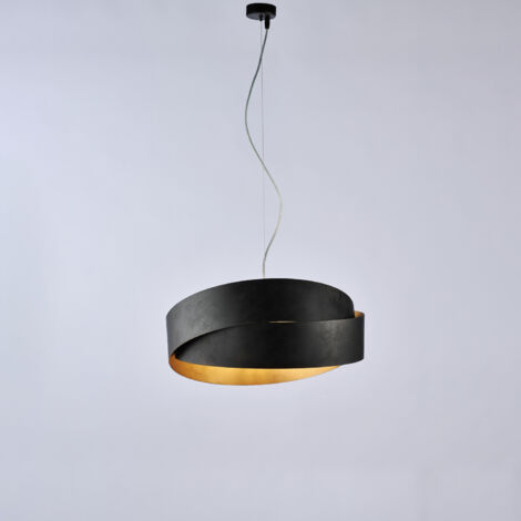 Suspension Astro fer noir, déco noire/or antique, câble acier réglable, 2 lumières style raffiné classique