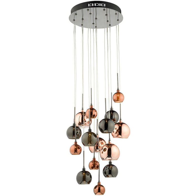 DAR LIGHTING Suspension Aurelia chrome noir poli et multicouleur 15 ampoules