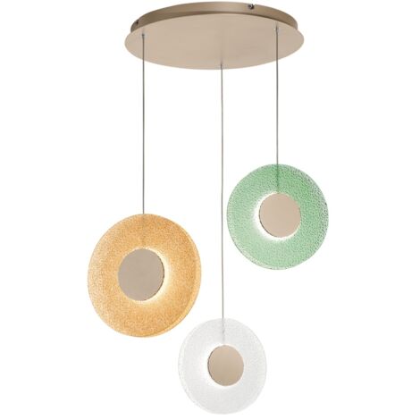 Suspension avec 3 lampes LED en verre et métal multicolore Candy XL