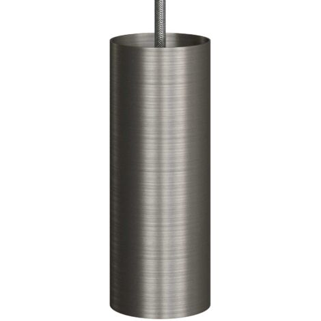 Suspension avec câble textile, abat-jour Tub-E14 et finition en métal  Avec ampoule - Titane satiné - Matter ON/OFF