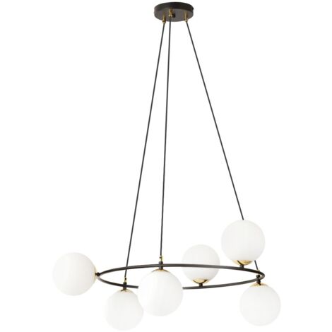 Suspension Azura Ø75 noire verre opale 6xE14 Emibig