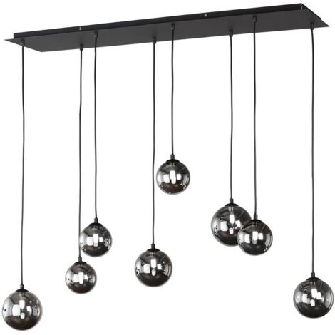 Suspension BALA LED 8x3W métal sable noir, verre fumé H: 150cm L: 115cm l: 30cm 2700K