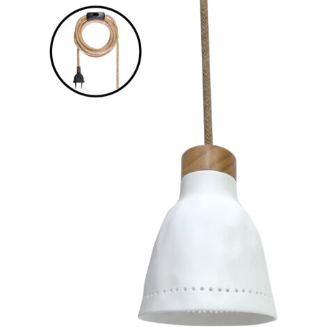 Suspension baladeuse en porcelaine blanche 12cm – Cordon jute 3m – Interrupteur à distance – Ambiance tamisée et naturelle – Opjet
