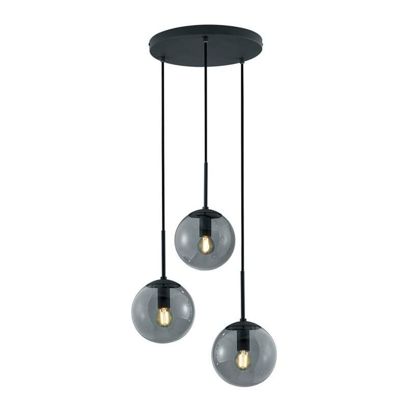 Suspension Balini en verre fumé et métal anthracite, avec 3 lumières, diamètre 40 cm.