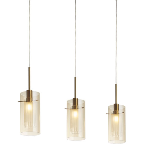 Suspension barre 3L DUO I métal Bronze et double Verre Champagne E14 3x60 w max