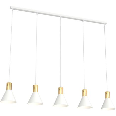 Suspension barre cônes blanc/doré 5xE27 15W Rosa Emibig