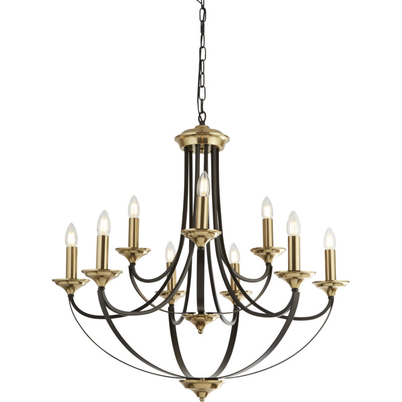 Lustre belfry 9L 9 branches métal Bronze fonce et marron E14 9x60w Diam 78cm.