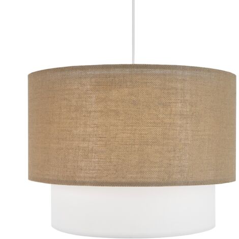 Suspension BELA en rotin et lin blanc Ø50 cm - Luminaire naturel et écoresponsable - Douille E27
