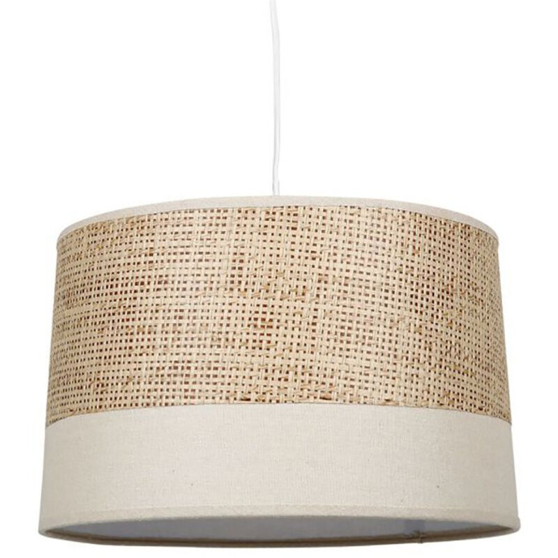 Ostaria - Suspension bi-matière tissu beige et rotin Ostaria - Suspension bi-matière tissu beige et rotin