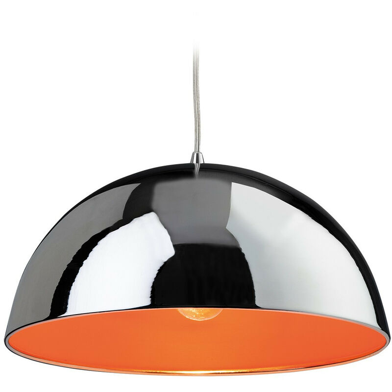 Firstlight Bistro - Suspension de plafond à 1 ampoule en dôme chrome, intérieur orange, E27