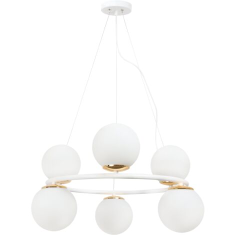 SUSPENSION BLANC-OR AURA 6-ABAT-JOUR BLANC PLAT E14