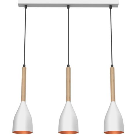 Suspension blanche 56 cm 3 abat-jour or bois E27 Luminex