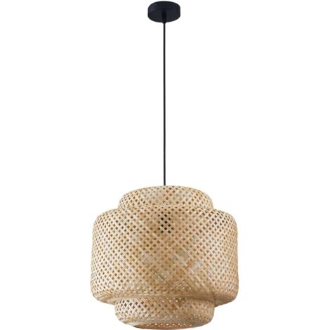 Suspension bohème bambou crème Ø40 E27 Polux Berta