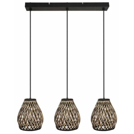 Suspension bohème bambou noire 3 lampes E27 Reality