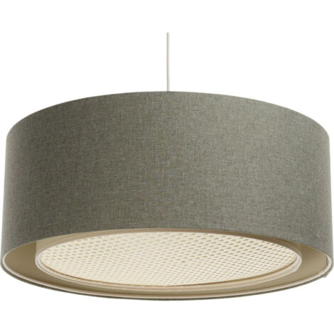 Suspension bohème élégante tissu et rotin pour salon cosy - Ø 60 cm - H20 cm