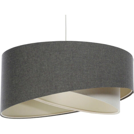 Suspension bohème en lin naturel câble ajustable couleur crème - Ø 60 cm - H25 cm