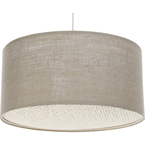 Suspension bohème en lin naturel effet rotin ambiance chaleureuse - Ø 60 cm - H25 cm