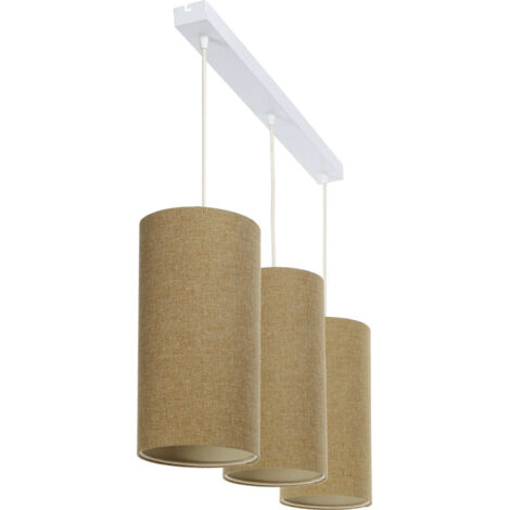 Suspension boho élégant en tissu crème hauteur ajustable - Beige crème tissu structuré