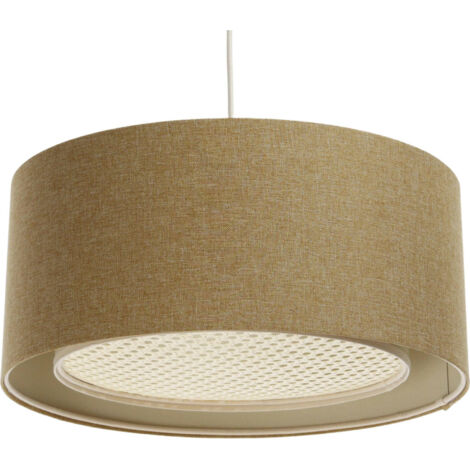Suspension boho élégant tissu structuré et diffuseur rotin beige - Ø 60 cm - H20 cm