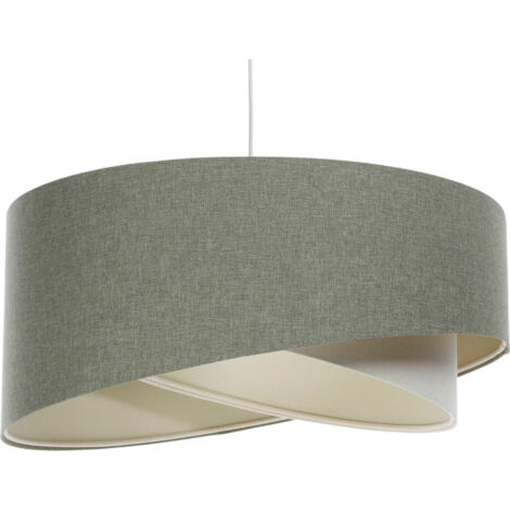 Suspension boho tissu et lin naturel hauteur ajustable beige vert - Ø 40 cm - H20 cm