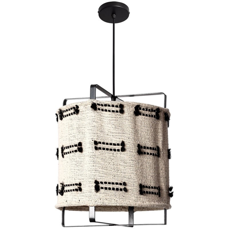 Ledkia - Suspension Bois et Coton Sioux Blanc / Noir