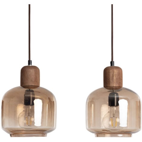 ILUZZIA Suspension Bois et Verre Amber Dallas 2 Spots Ambre