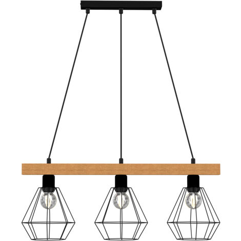 Suspension bois/métal 73 cm 3xE27 noir Vastra Luminex