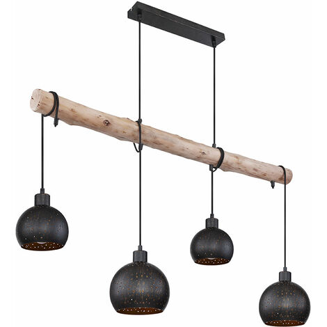 Suspension en métal peinture effet bois et noir mat RONDWOOD