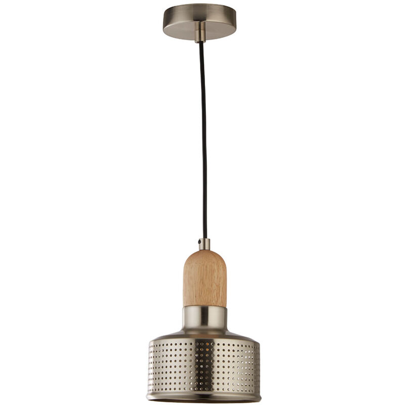 Suspension bois suspension table salle à manger suspension lampe rétro industrielle, métal argenté, 1x E27, DxH 21,5x125 cm
