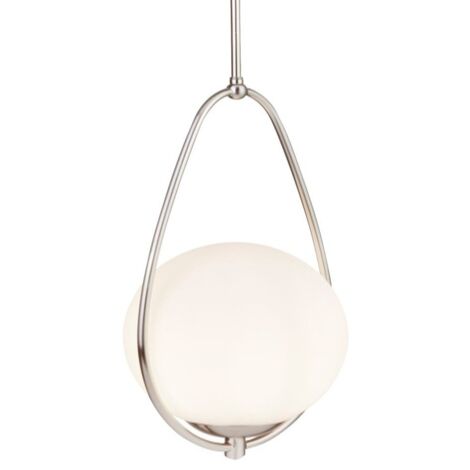 Suspension boule 1 flamme Avalon, argent satiné avec verre plaqué opale