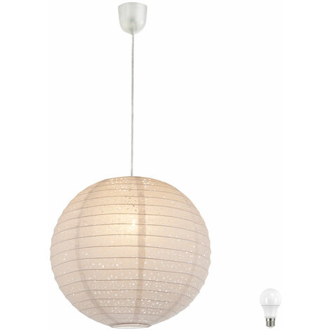 Suspension boule de papier salon perçages IP20 blanc dans un ensemble comprenant des ampoules LED