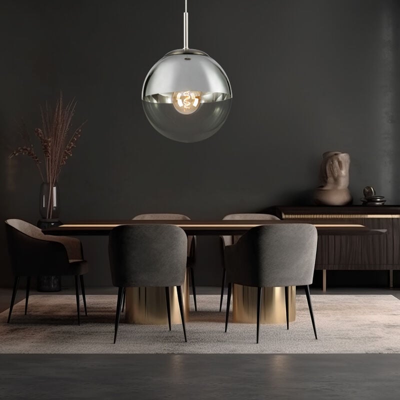 Suspension boule de verre boule de verre chrome lampe de salle à manger suspension verre, métal, 1x douille E27, DxH 25x120 cm