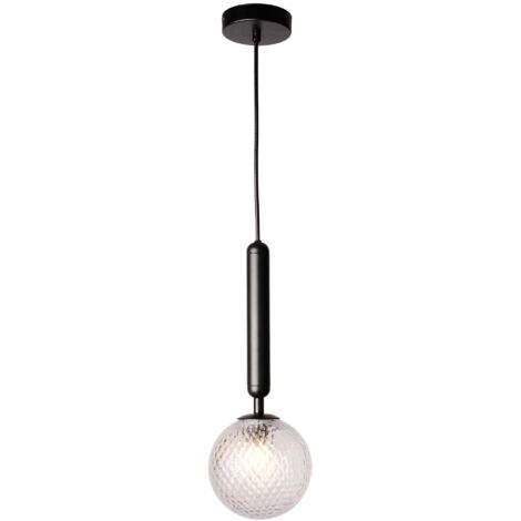 Suspension boule de verre et douille noire