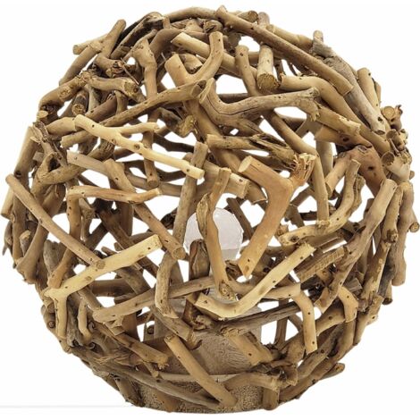 Suspension boule en branches naturelles bois de thé - bois naturel clair et beige