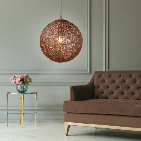 Suspension boule en rotin suspension plafonnier salon marron clair dans un ensemble comprenant des ampoules LED