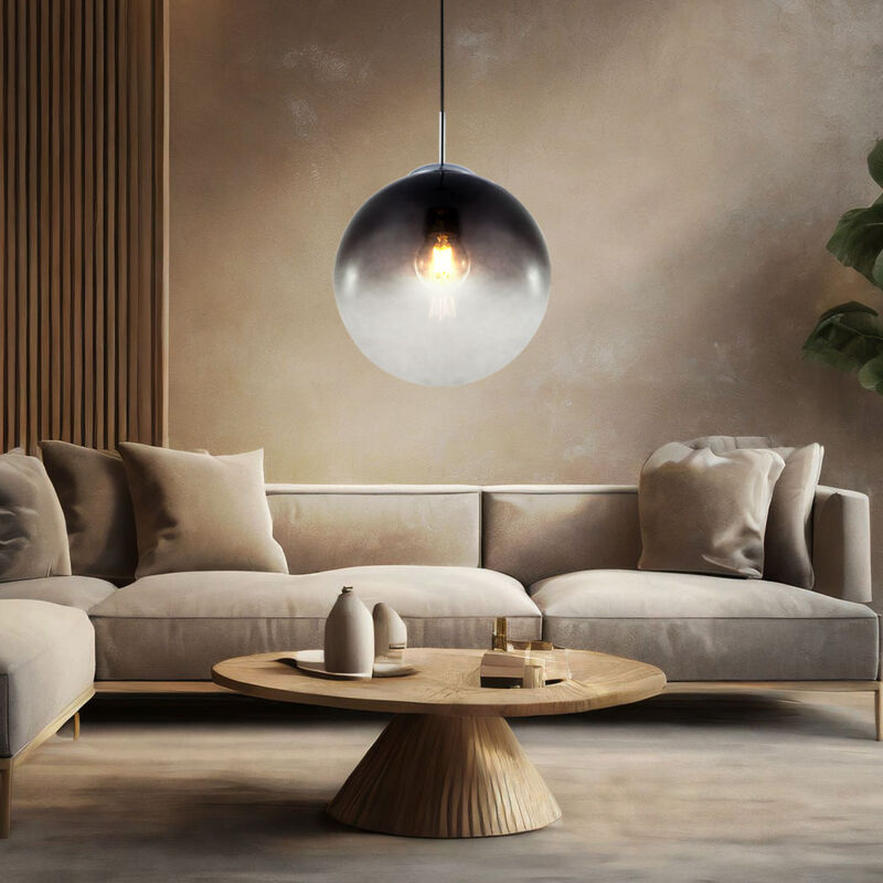 Suspension boule en verre fumé, suspension boule en verre, nickel mat, douille E27, DxH 33x120 cm