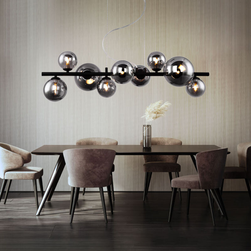 Globo Lighting - Suspension boule en verre lampe suspendue table à manger lampe de salon noire suspendue moderne, 9 ampoules avec verre fumé, 9x led