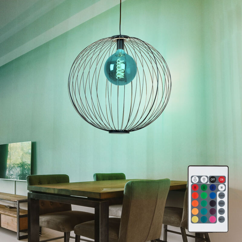 Suspension boule suspension grille salle à manger luminaire suspendu noir, industriel, télécommande dimmable, 1x led rgb 8,5W 806Lm blanc chaud, DxH