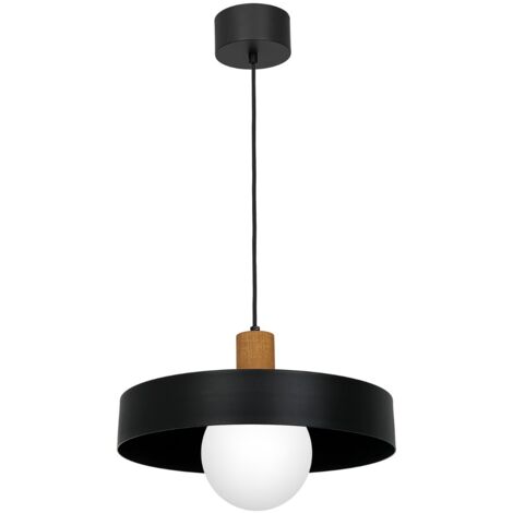 Suspension boule verre blanc Ø40 E27 noir bois Luminex