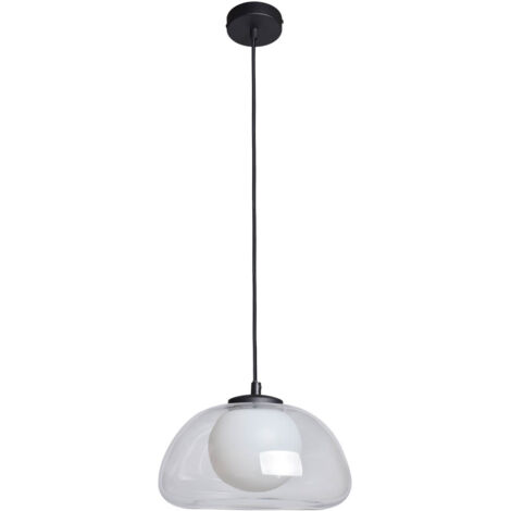 Suspension boule verre opalin noir G9 7W Italux AINALE