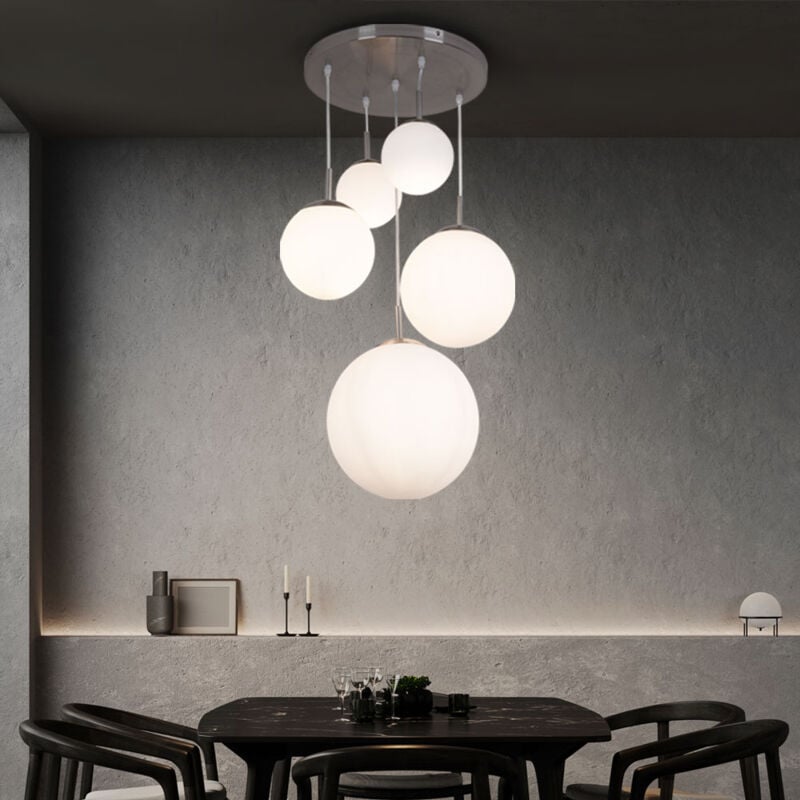 Globo Lighting - Suspension boules de verre Lampe de table à manger suspendue Lampe boule moderne suspension verre, 5 flammes, métal nickel mat, 5x