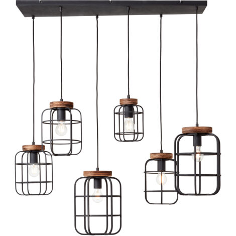Suspension Brilliant Gwen Noir/bois 6xE27 40W