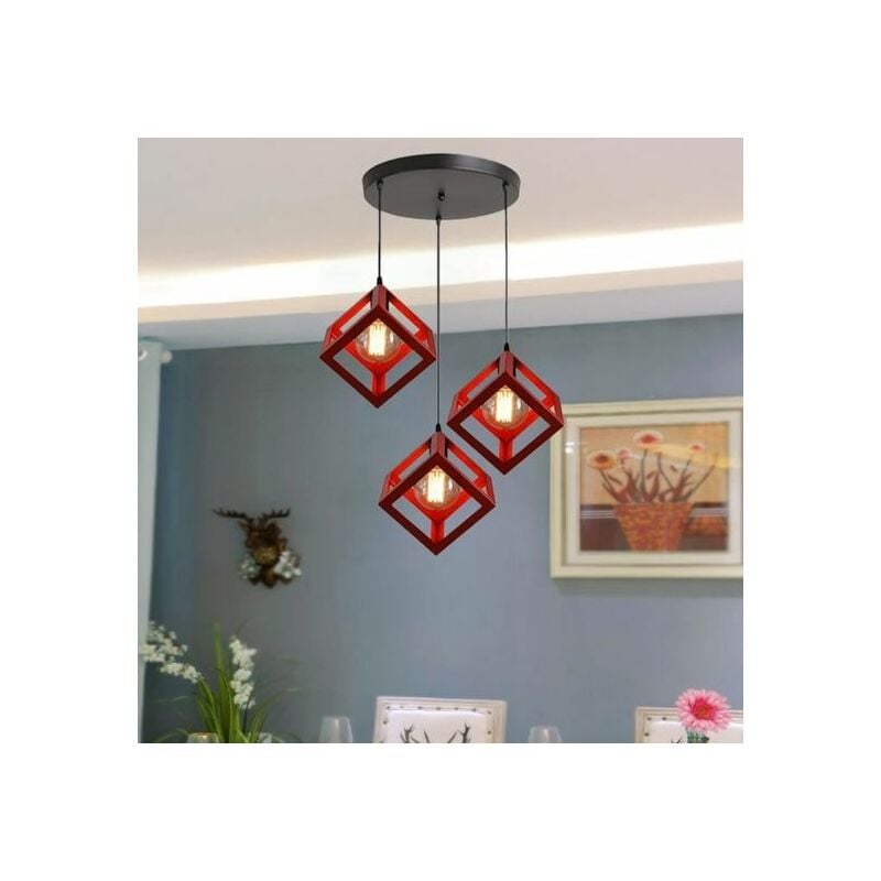 Suspension Cage Cube Avec Disque 3 Luminaire Contemporain Lustre