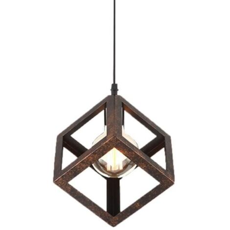 Suspension Cage Cube Lustre abat-jour Carré Contemporain Corde Ajustable Luminaire Salle à Manger,Bar (Rouille)