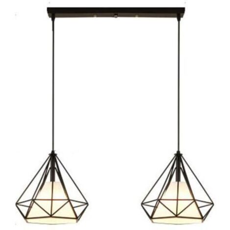 Suspension Cage Forme Diamant 2 têtes Contemporain 25cm 110-221V-Corde Ajustable-Luminaire Salle à Manger,Bar