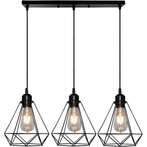 STOEX Suspension Cage forme Diamant Contemporain Lampe Plafonnier Corde Ajustable Luminaire Lustre pour Cuisine Couloir Noir