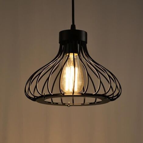 Suspension - Cage Industriel en métal - Style retro - Culot E27 - Noir