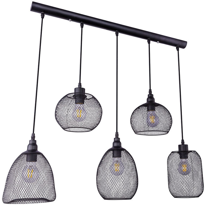 Etc-shop - Suspension cage vintage lampe suspension grille métal suspension noire, 5x E27, LxPxH 89x20x120cm, salon salle à manger